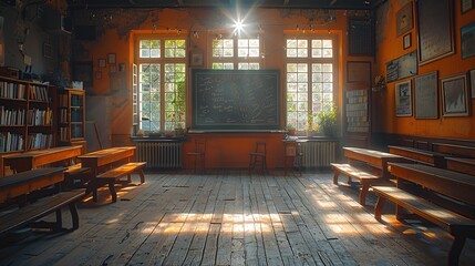 Wall Mural - Sunbeams in an Old Classroom