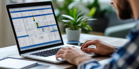 Aufkleber - man using labtop , hand using laptop with virtual work schedule plan on screen
