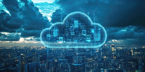 Aufkleber - Digital transformation, automation, and business strategy concepts, including IoT, big data, and cloud computing.