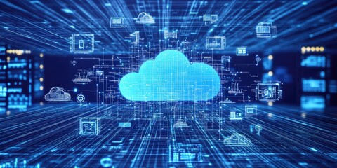 Aufkleber - Digital transformation, automation, and business strategy concepts, including IoT, big data, and cloud computing.