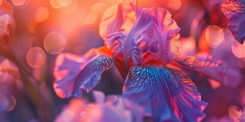 Poster - Blooming Dutch iris in purple and orange hues named Eye of the Tiger