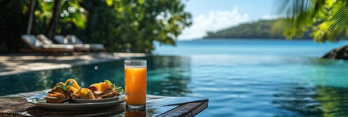 Tropical Breakfast by the Pool with Ocean View