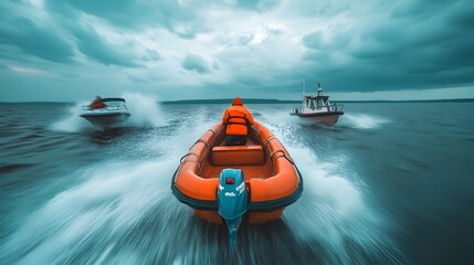 Boats Speeding Across a Picturesque Lake With Splashing Water and Dynamic Motion Blur