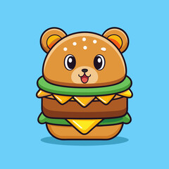 Wall Mural - cute baby bear burger cartoon vector icon illustration animal food icon isolated flat vector,