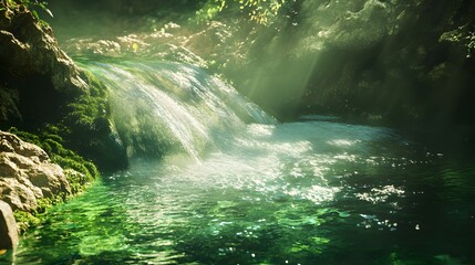 Wall Mural - Serene Waterfall in a Lush Forest