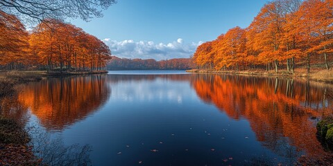 Poster - Autumn Trees Reflected in Still Water