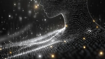 binary code background cascading streams of gray binary digits on dark backdrop representing data flow cybersecurity concept subtle glow effect