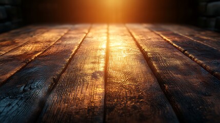 Wall Mural - Rustic wooden planks with warm light shining through.