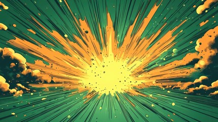 Wall Mural - cartoonstyle green explosion background comic book inspired dynamic burst effect vibrant lime hues r