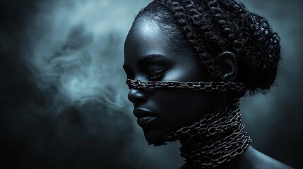Wall Mural - A symbolic image of a neck wrapped in chains, representing the feeling of being trapped by stiffness.