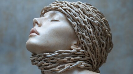 Wall Mural - A symbolic image of a neck wrapped in chains, representing the feeling of being trapped by stiffness.