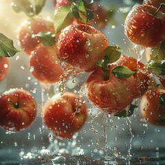 Sticker - Fresh Red Apples Splashing in Water