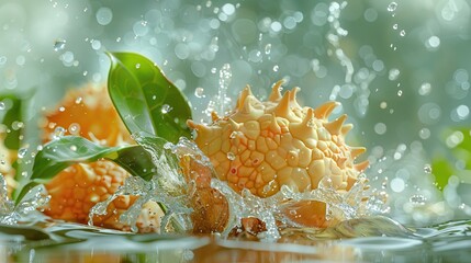 Wall Mural - Water Splashing Over a Spiky Fruit