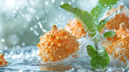 Canvas Print - Fresh Kiwano Melon Splashing in Water