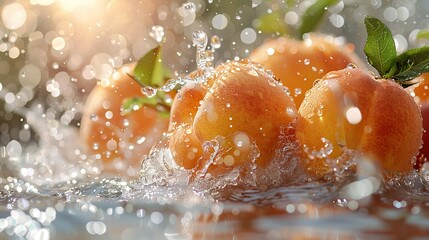 Canvas Print - Peaches Splashing in Water