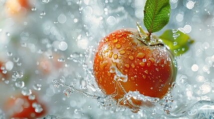 Wall Mural - Red Apple Splashing into Water