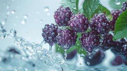 Sticker - Fresh Blackberries Splashing in Water