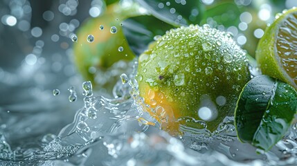 Canvas Print - Limes Splashing in Water