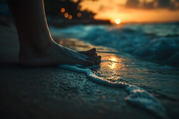 Wall Mural - Foot on the Beach at Sunset