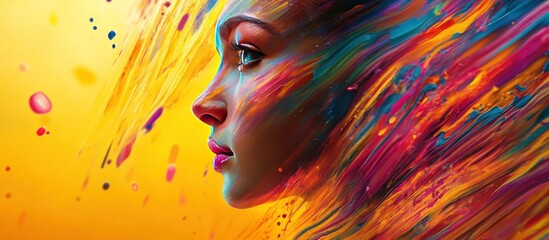 Wall Mural - Colorful abstract portrait blending vibrant hues and expression.