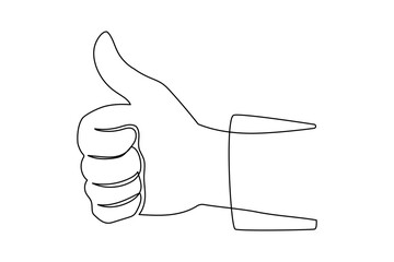 Leinwandbilder - Thumb up in one continuous line drawing. Hand showing like and great sign in simple linear style. Finger up symbol in editable stroke. Doodle vector illustration