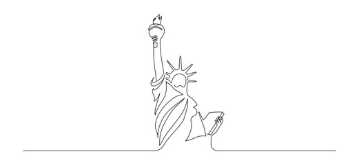 Wall Mural - Continuous one line drawing of Liberty Statue. USA landmarks and New York city famous place in simple linear style. Editable stroke. Doodle vector illustration