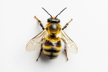 Wall Mural - Bee yellow and black on white plain background, isolated , ai