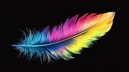 Wall Mural - A vibrant, colorful feather against a black background.