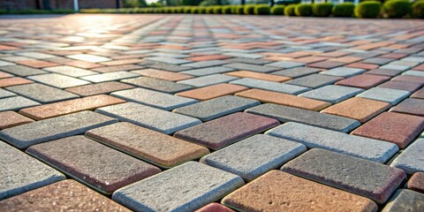 Wall Mural - A close-up photo of interlocking pavers in a patio setting, pavers, bricks, stones, outdoor, hardscape, landscaping