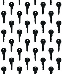 Sticker - Vector seamless pattern of hand drawn key silhouette isolated on white background