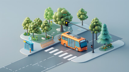 Poster - Bus Lane isometric street 3D Cartoon