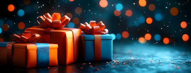 Festive gift boxes with vibrant colors, adorned with ribbons, perfect for celebrating special occasions and holidays.