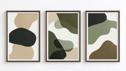 Wall Mural - Abstract art prints featuring organic shapes in earthy tones.