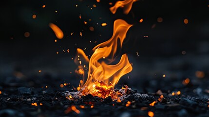 A close-up of vibrant flames and sparks against a dark background.