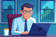 © pikshine - Busy middle aged business man executive wearing shirt and glasses sitting at desk using laptop. Mature serious professional businessman manager working looking at computer technology in office.