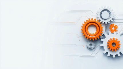 Wall Mural - Illuminated Gears of Innovation - Abstract Data Integration with Light, Creativity Concept on White Background