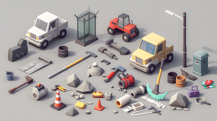 Sticker - Isometric 3D Cartoon road repair items