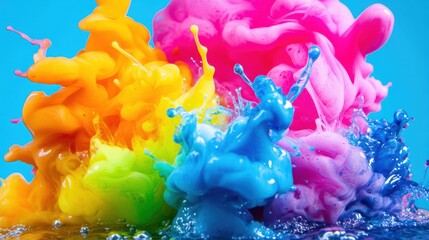 Wall Mural - vibrant ink clouds blend and expand in water, showcasing a mesmerizing interplay of colors and dynam