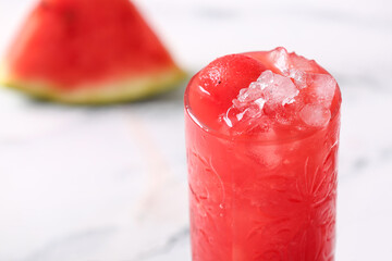 Poster - Glass of tasty watermelon fresh on white background