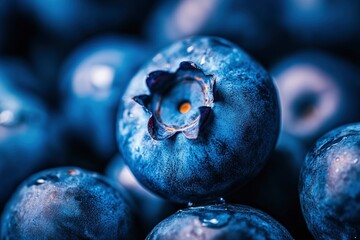 Close up photograph of fresh blueberries. Blueberries are a nutritious, delicious food. Healthy organic eating concept. Anthocyanin gives blueberries blue colour and health benefits. Background, ai