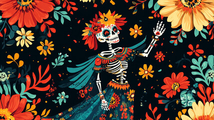 Wall Mural - A beautifully designed Dia de Los Muertos