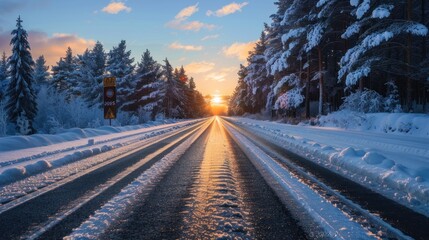 Sticker - Snowy Road at Sunset