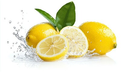 Poster - A lemon is cut in half and has a green leaf on top