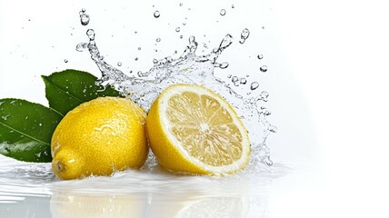 Canvas Print - Two lemons are floating in a splash of water