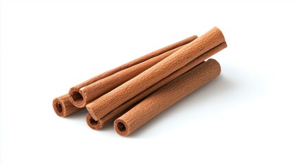 A bunch of cinnamon sticks are shown on a white background