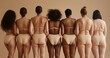 © Bit - Studio no retouch cropped photo of slender fit ladies dressed lingerie accepting acne skin isolated beige color wall background.