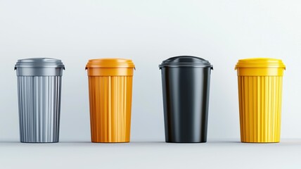 Canvas Print - Four trash cans of different colors, one of which is black