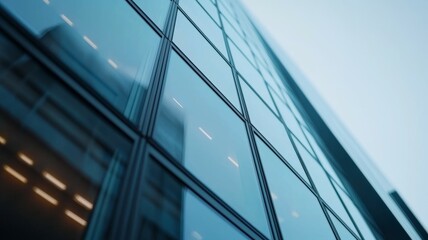 Wall Mural - A tall building with many windows and a blue sky in the background