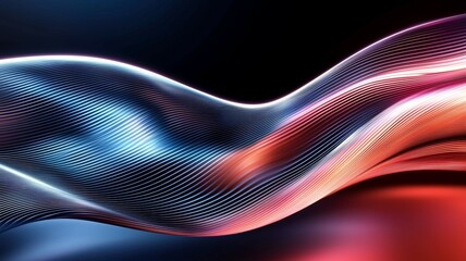 Poster - A colorful, abstract wave pattern with a red and blue stripe