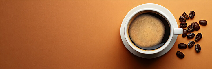 Wall Mural - One cup of coffee on two-toned background. Web banner.   